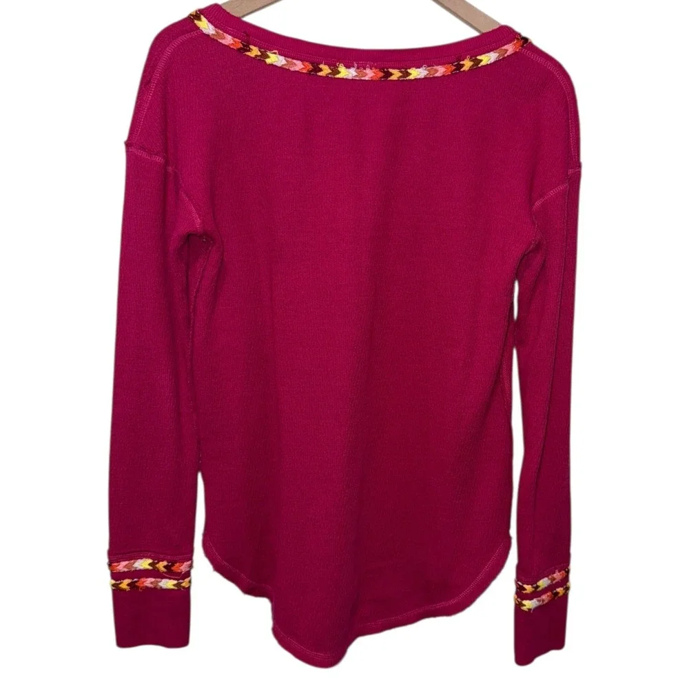 We The Free People Rainbow‎ Thermal Henley Top Oversized Sz S Boho Long Sleeve